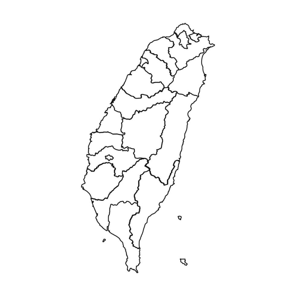 contorno bosquejo mapa de Taiwán con estados y ciudades vector