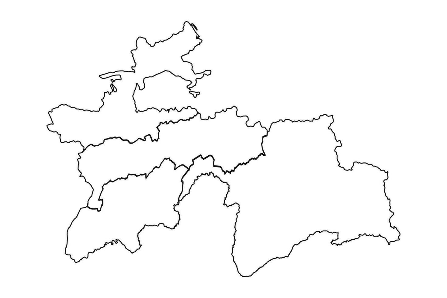 Outline Sketch Map of Tajikistan With States and Cities vector