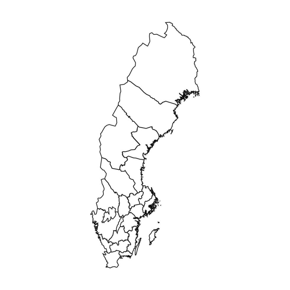 contorno bosquejo mapa de Suecia con estados y ciudades vector