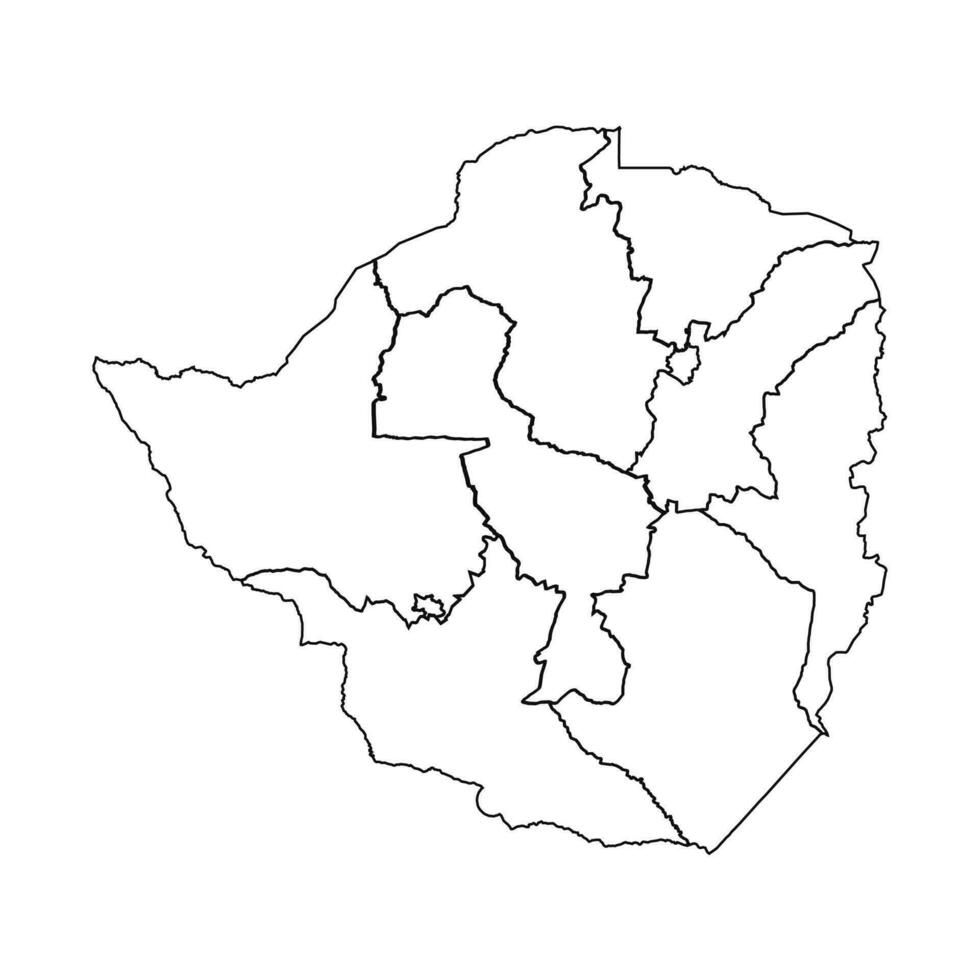 Outline Sketch Map of Zimbabwe With States and Cities vector