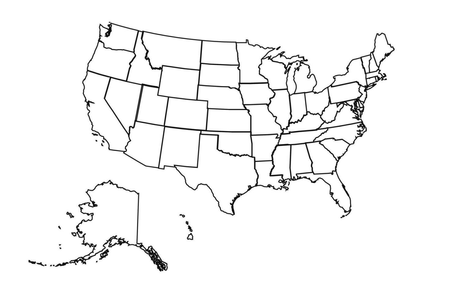 contorno bosquejo mapa de unido estados con estados y ciudades vector