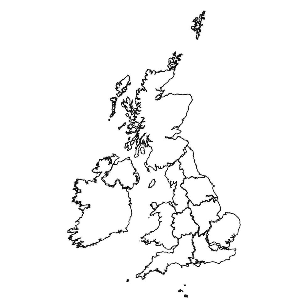Outline Sketch Map of United Kingdom With States and Cities vector
