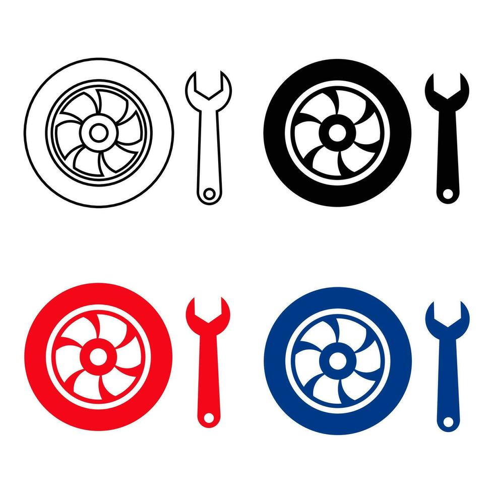 Abstract Wheel and Wrench Silhouette Illustration vector