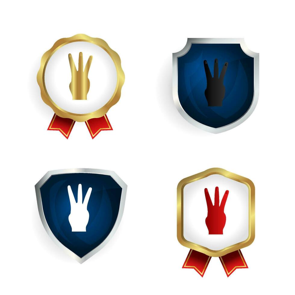 Abstract Three Finger Hand Gesture Badge and Label Collection vector