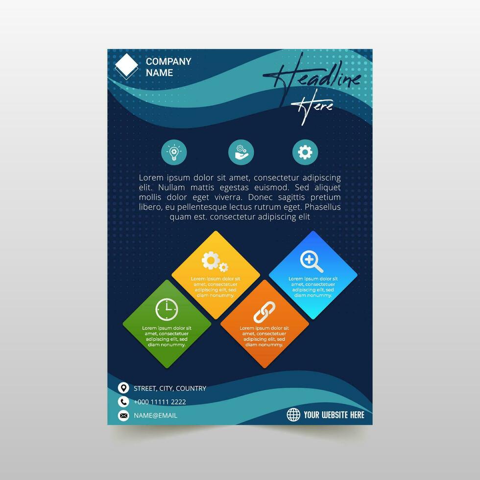 Modern Flat Wavy Blue Flyer Template vector