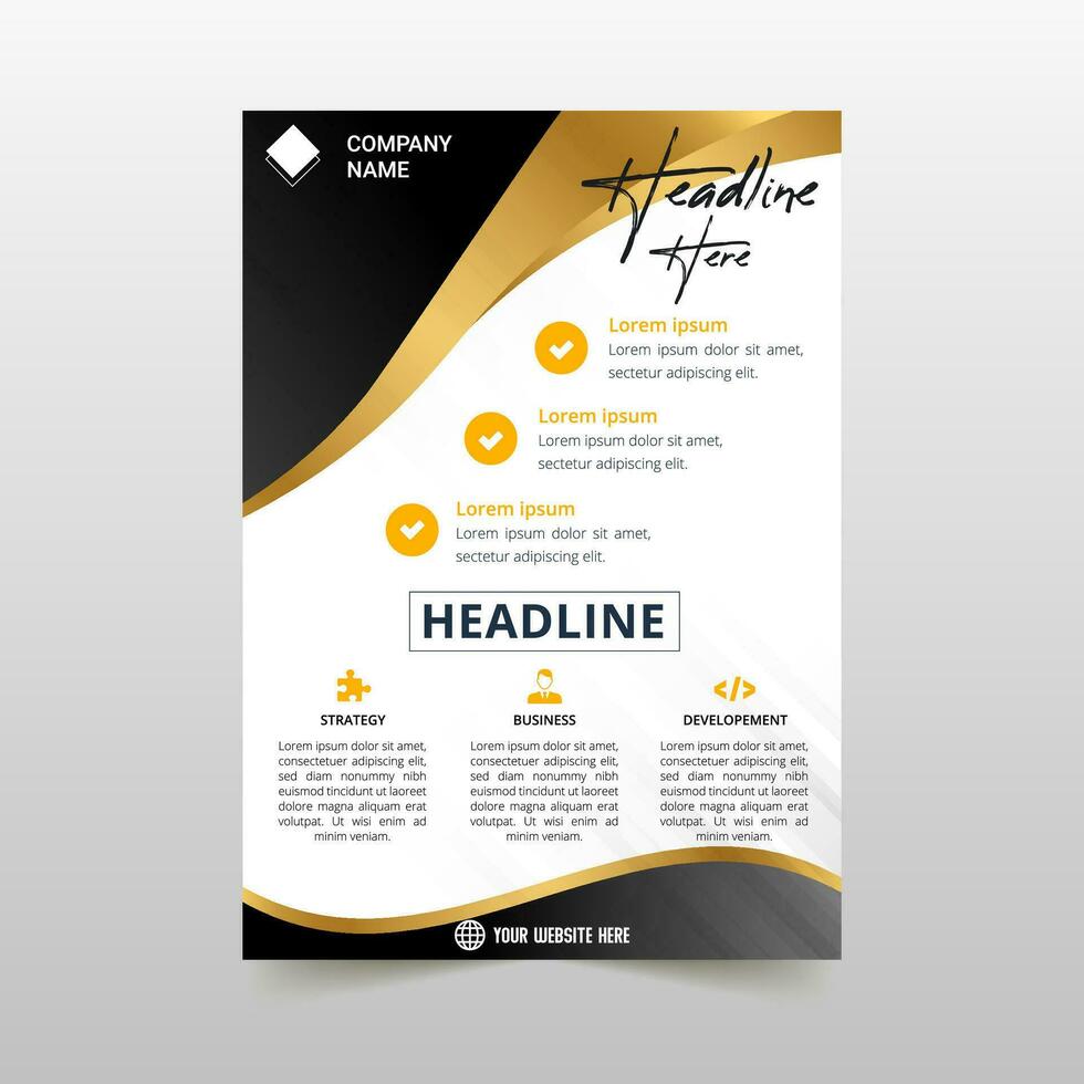 Modern Golden and Black Curved Business Flyer Template vector