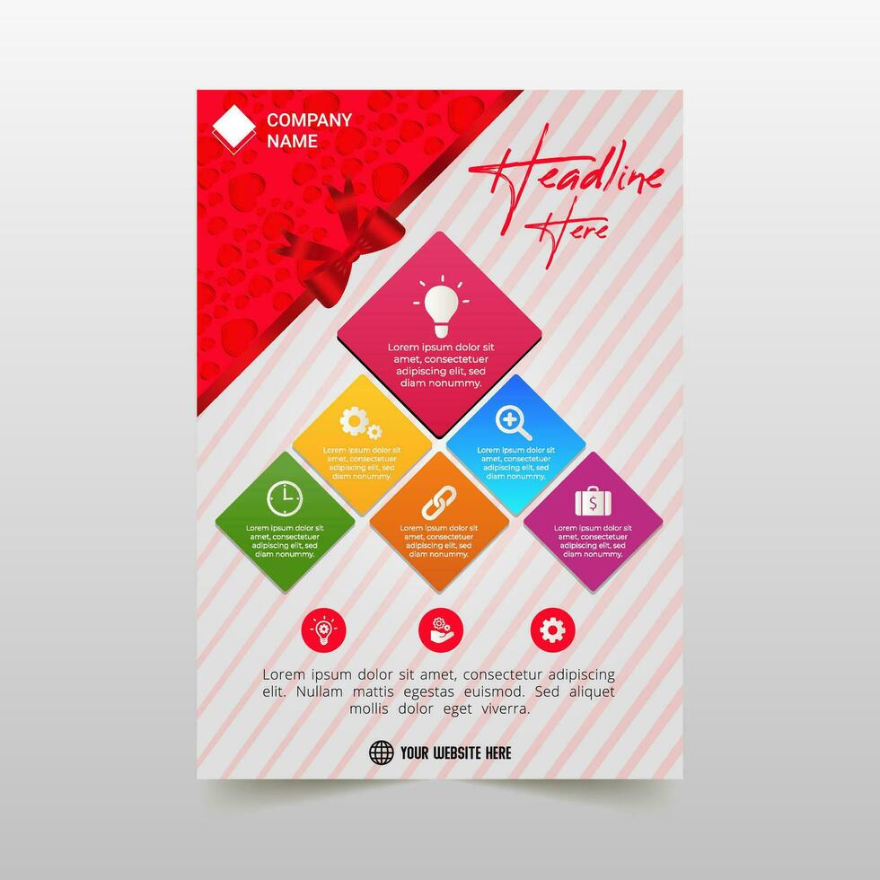Elegant Red Business Flyer Template With Hearts and Stripes vector