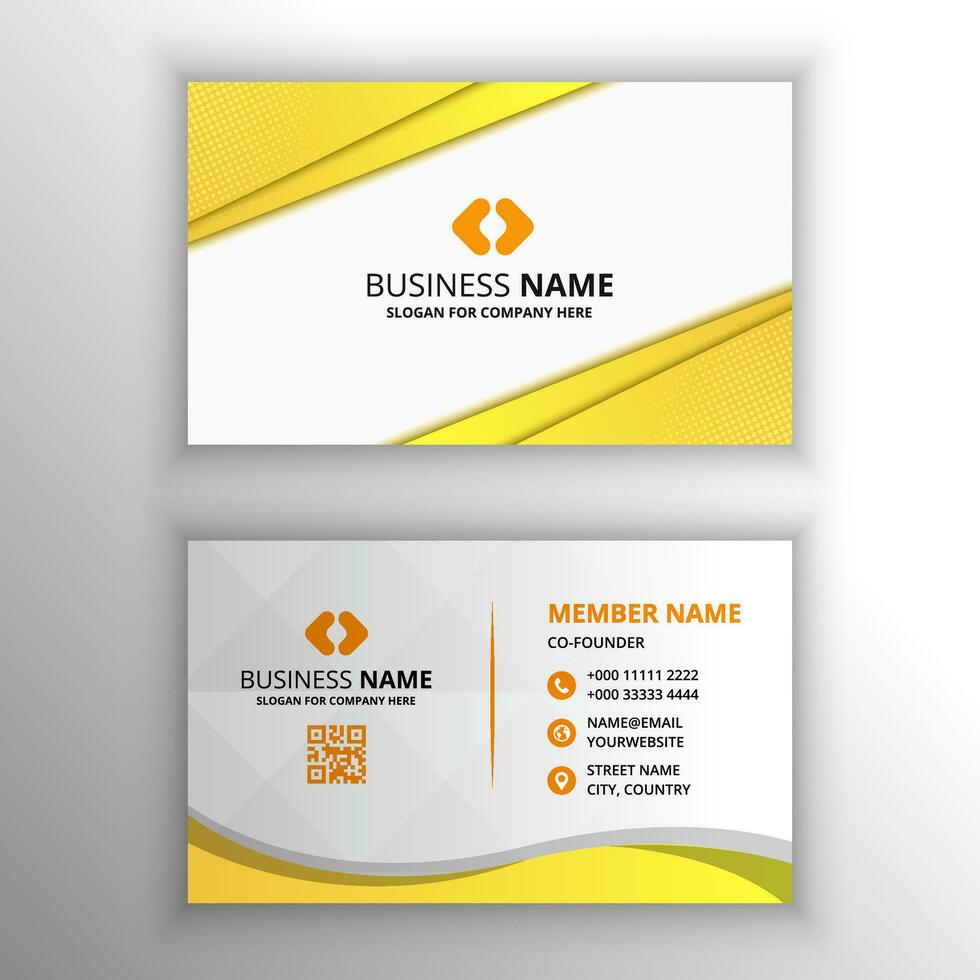 Abstract Curved Yellow Business Card Template With Dots vector
