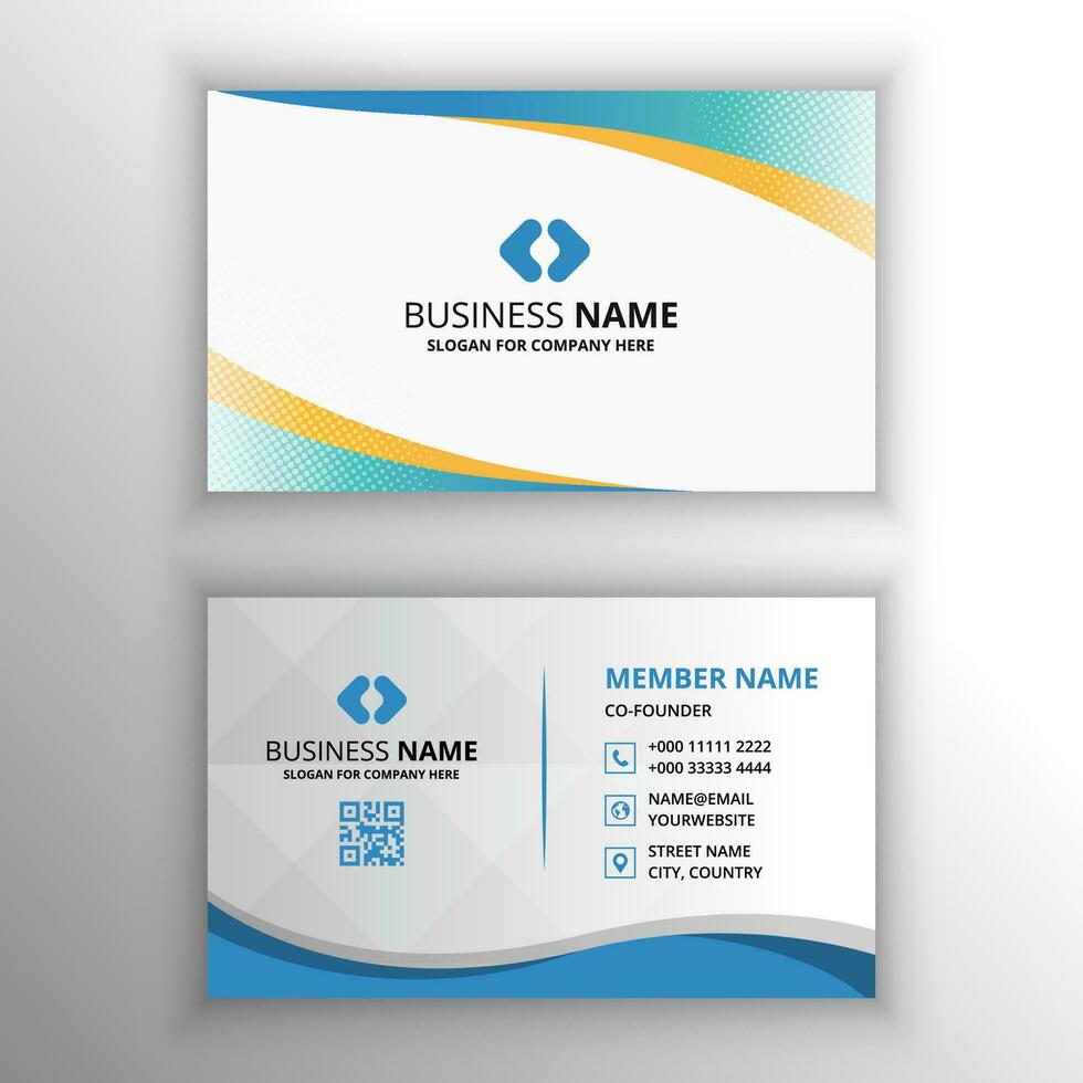 Abstract Elegent Blue Curved Business Card Template With Dots vector