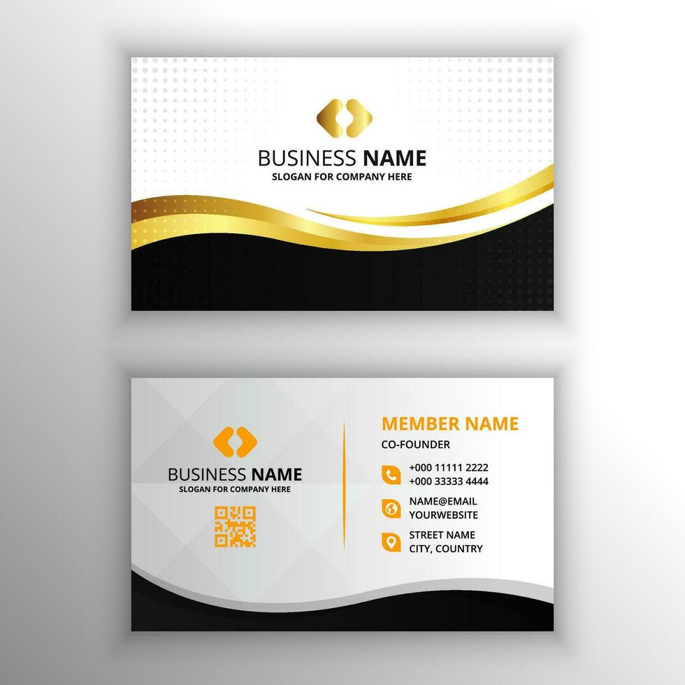 Abstract Stylish Black and Gold Curved Business Card Template With Dots vector