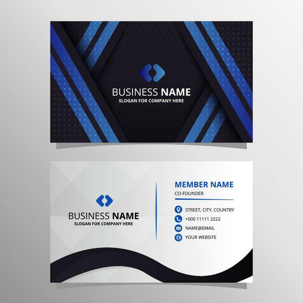 Abstract Stylish Diagonal Business Card Template With Blue Lines vector
