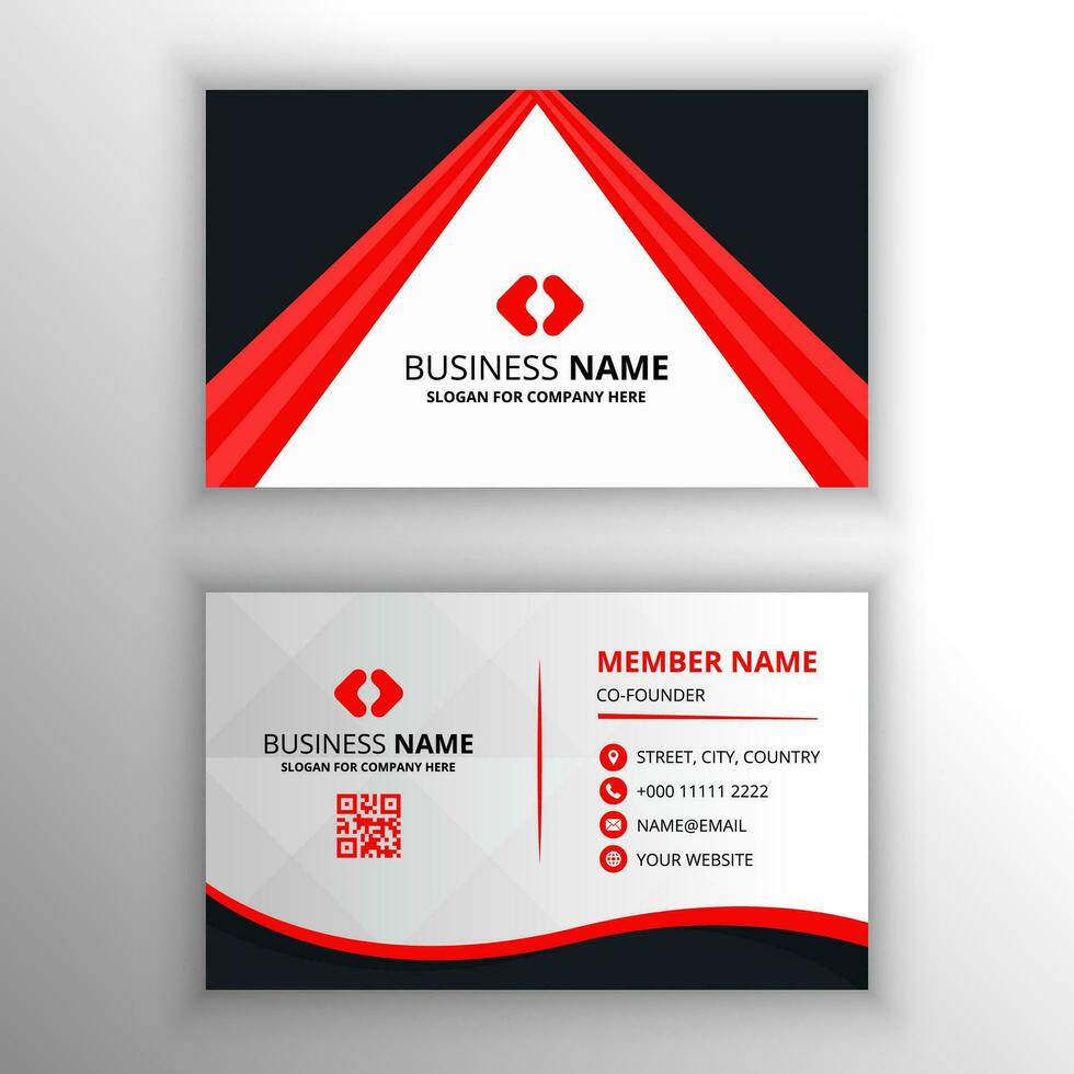 Elegance Red and Black Curved Abstract Business Card Template vector