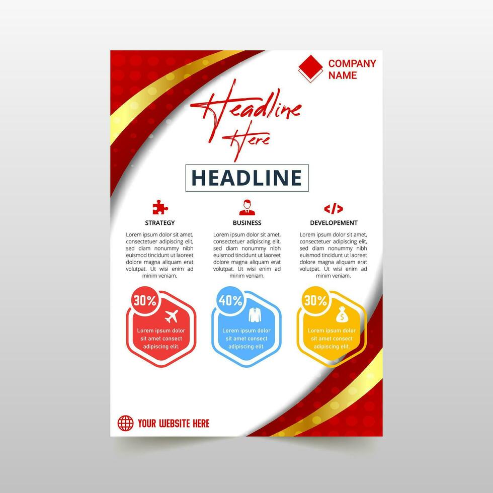 Modern Red and Gold Curved Flyer Template vector