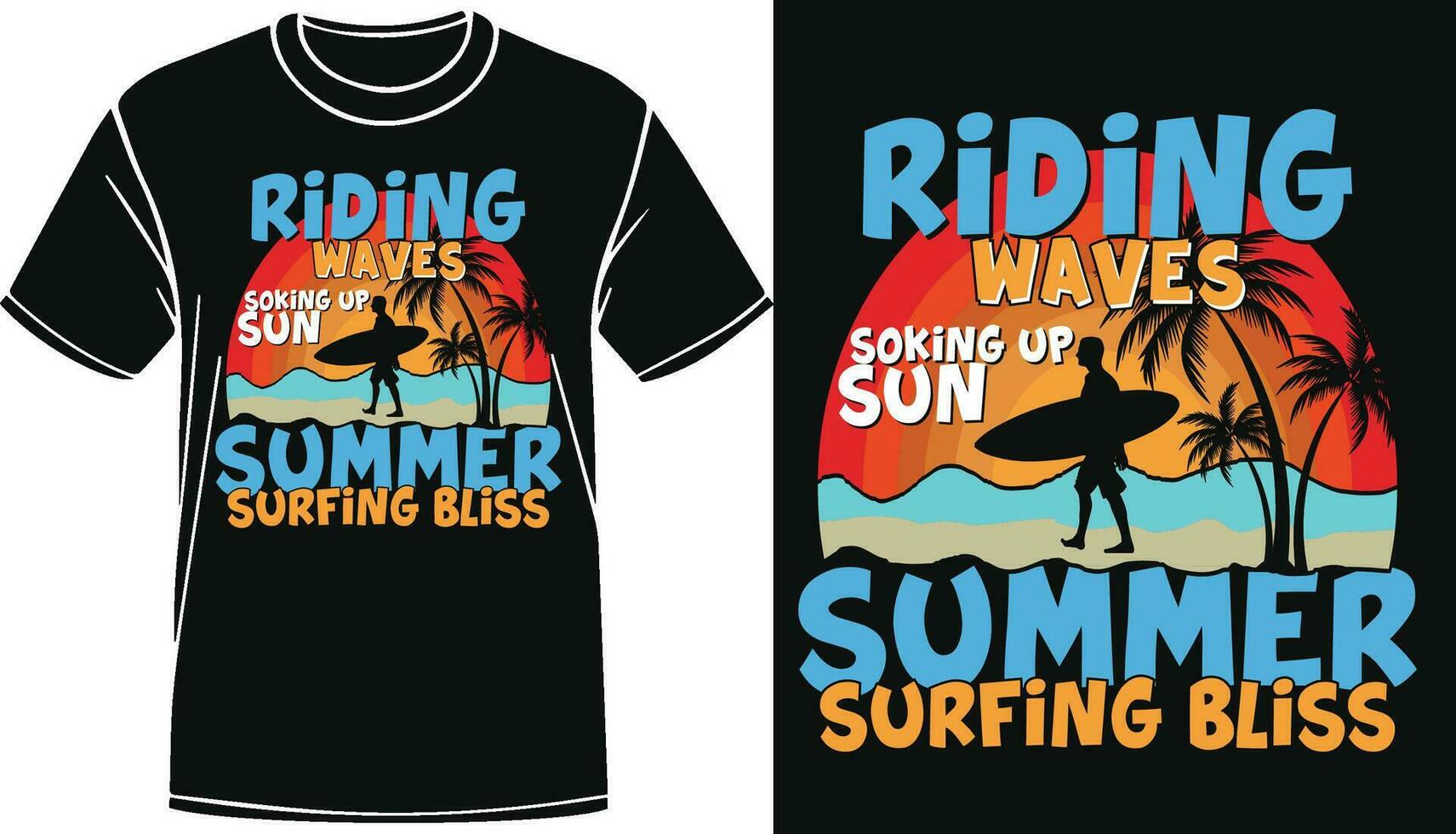 Summer Surfing Bliss, Summer Vintage Retro Graphic T-shirt Design vector