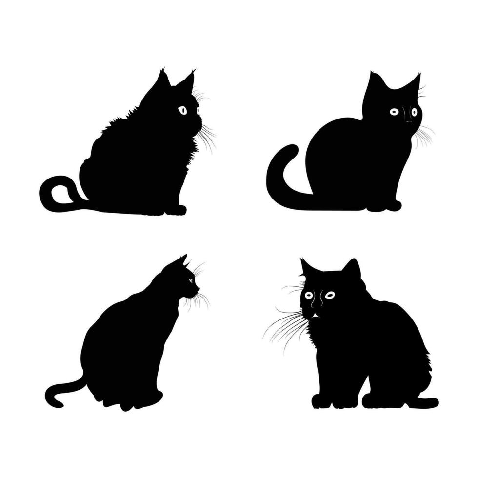 The vector is an isolated silhouette cat set