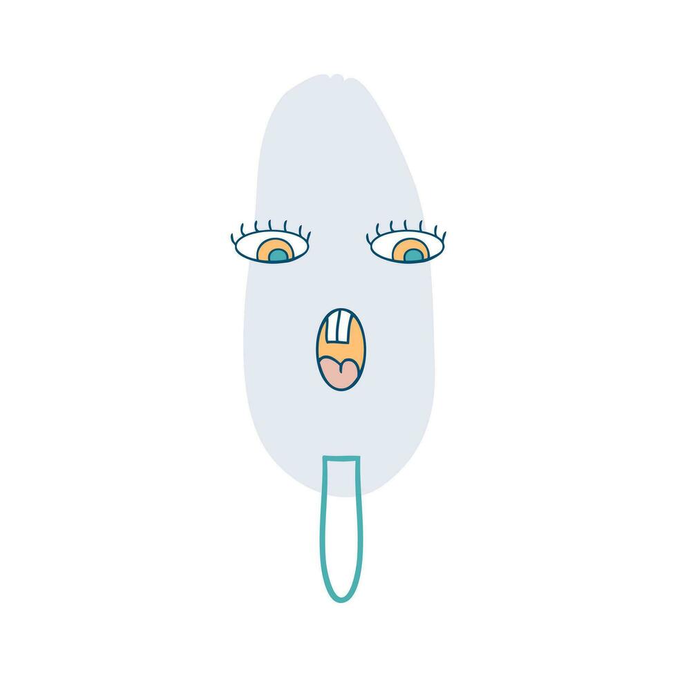 Scared face ice cream popsicle character with doodle eyes in 90s style. Perfect print for tee, sticker, poster. vector