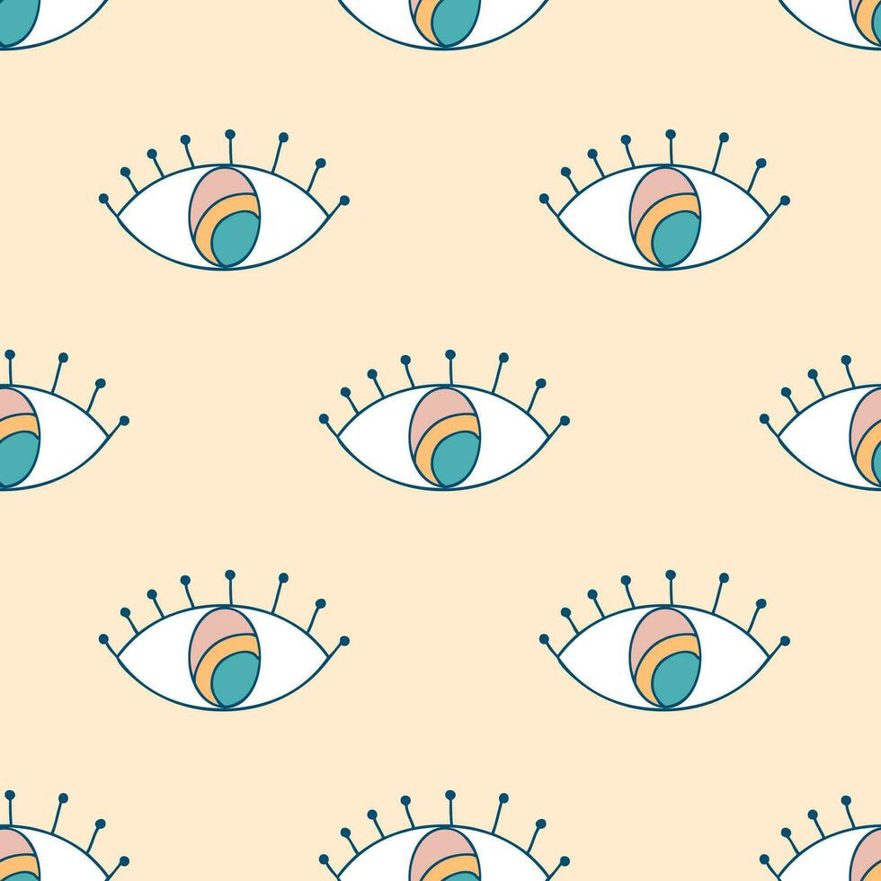 Retro style seamless pattern with doodle eyes. Crazy print for tee, textile and fabric. vector