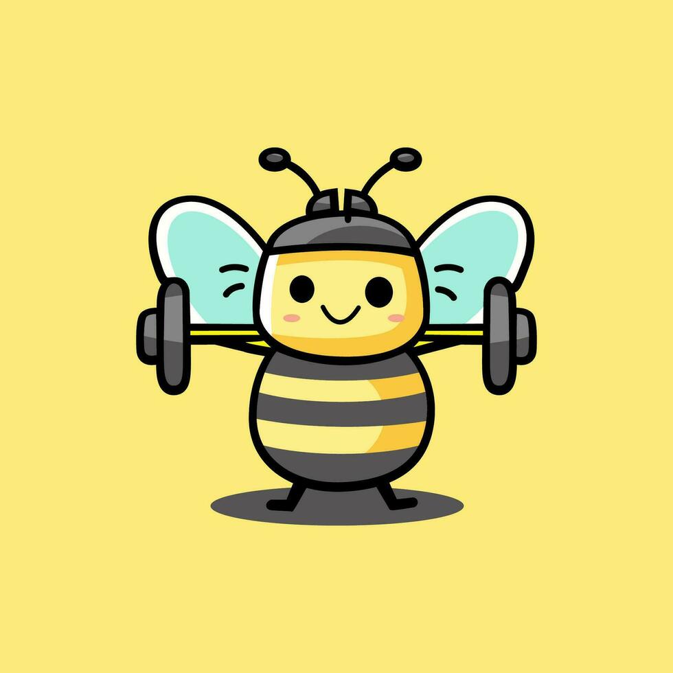 Vector logo illustration fitness of a bee and barbell flat cartoon illustration 3