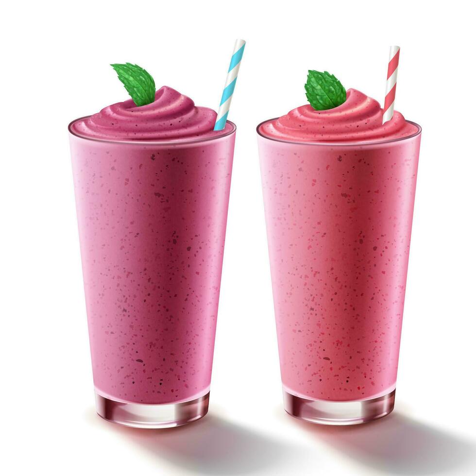 Mix berry smoothie in glass cup in 3d illustration vector