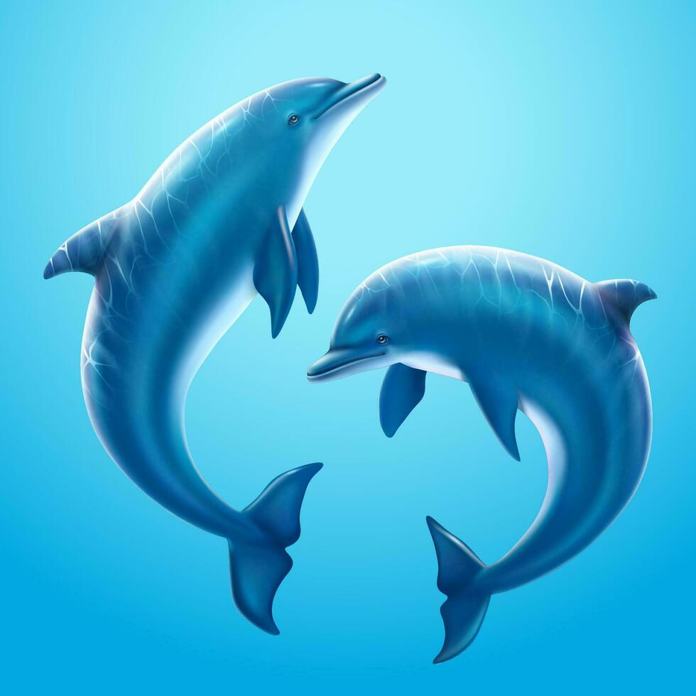 Lovely dolphin playing together in underwater marine world, 3d illustration vector