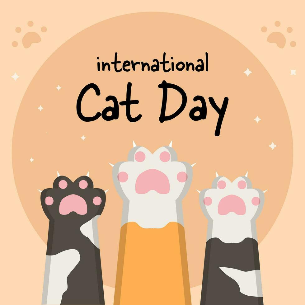 international cat day illustration design vector with three foot cats of different motifs