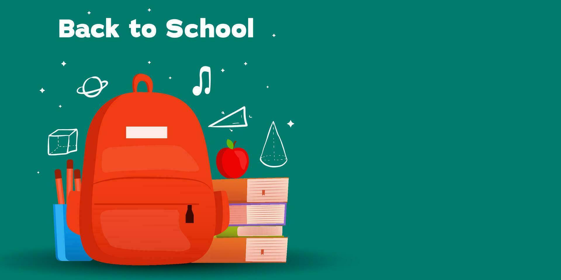 gradient design back to school, horizontal banner with copy space area vector