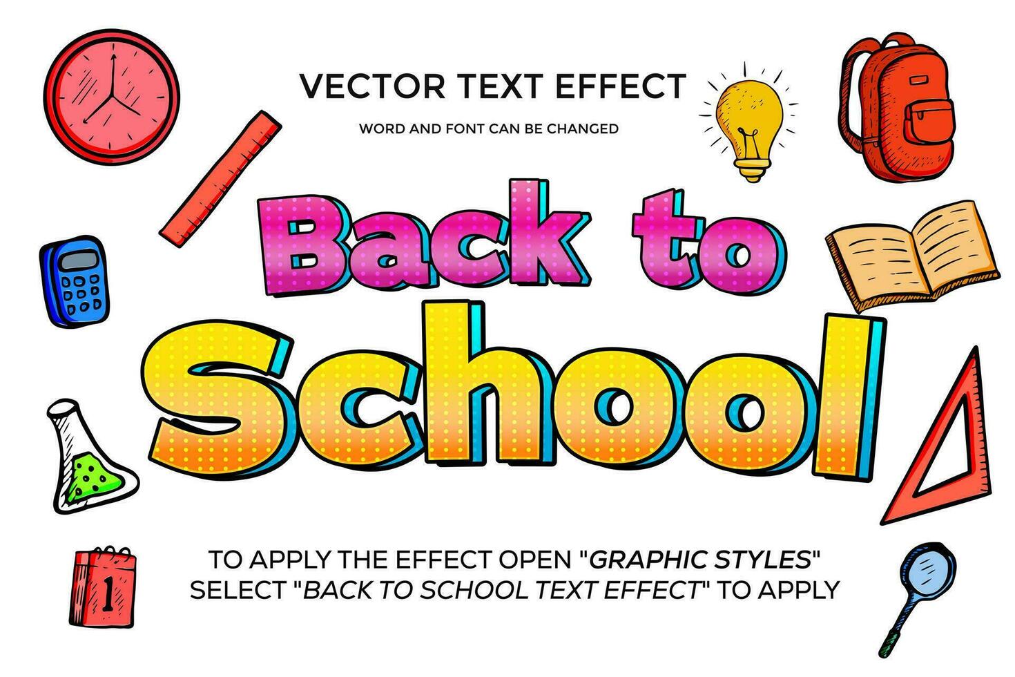 vistoso vector texto efecto espalda a colegio completamente editable