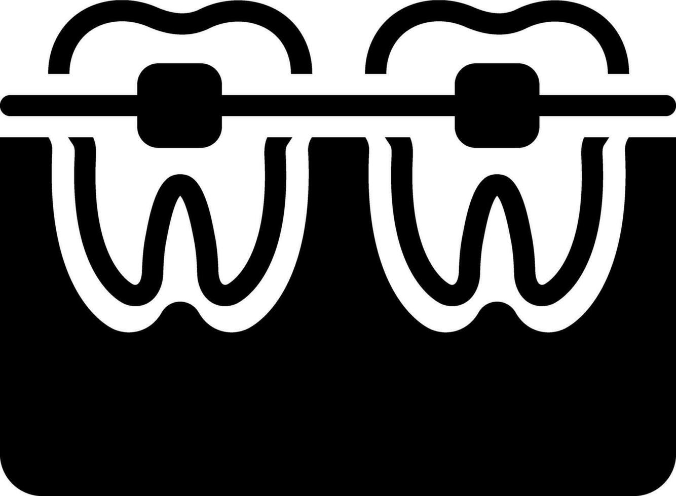 solid icon for tooth with braces vector