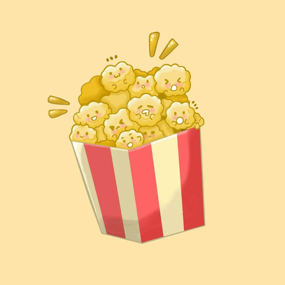 Popcorn Retro Sticker Illustration Handdrawing vector