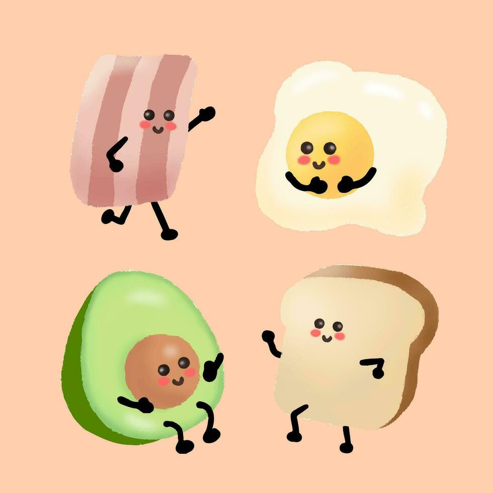 Handdrawing Breakfast Egg Bread Avocado Bacon Illustration Mascot Crayon vector