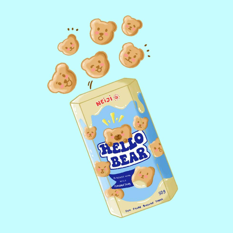 Hello Bear Biscuit Snack Illustrations vector