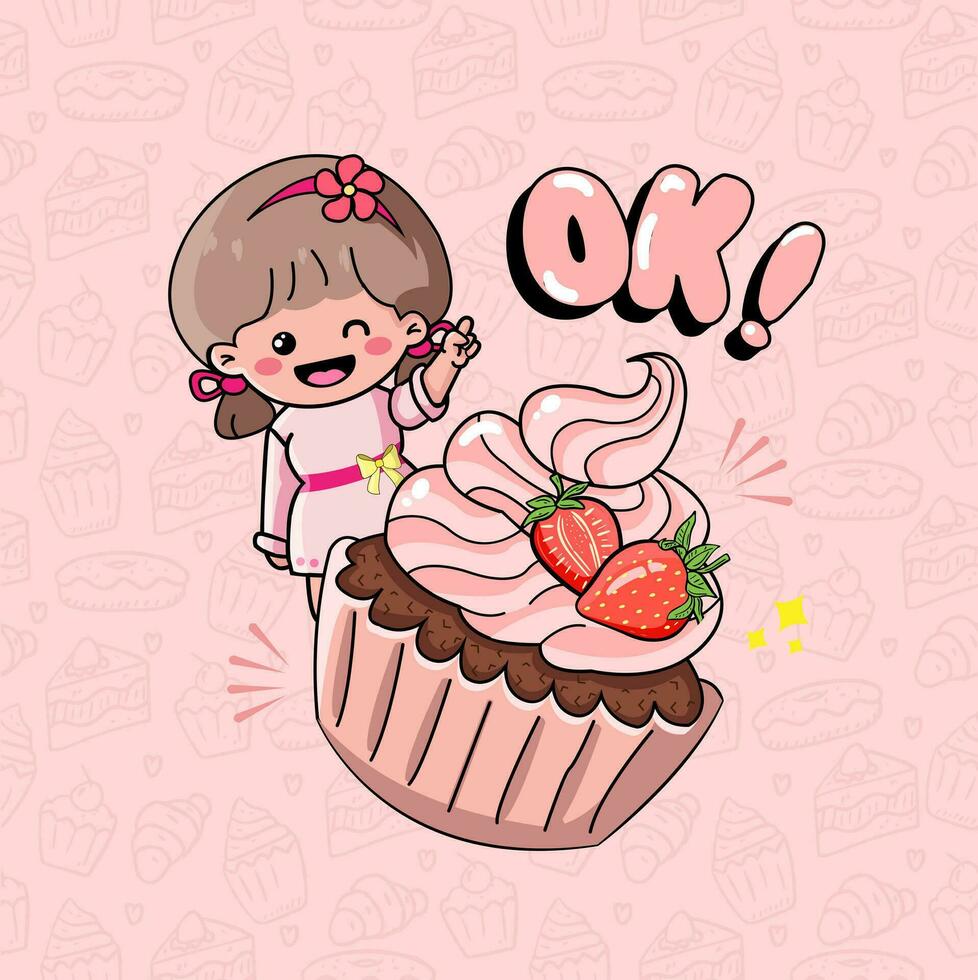 Cake Mascot Cute Girl Sticker Illustrations Vector