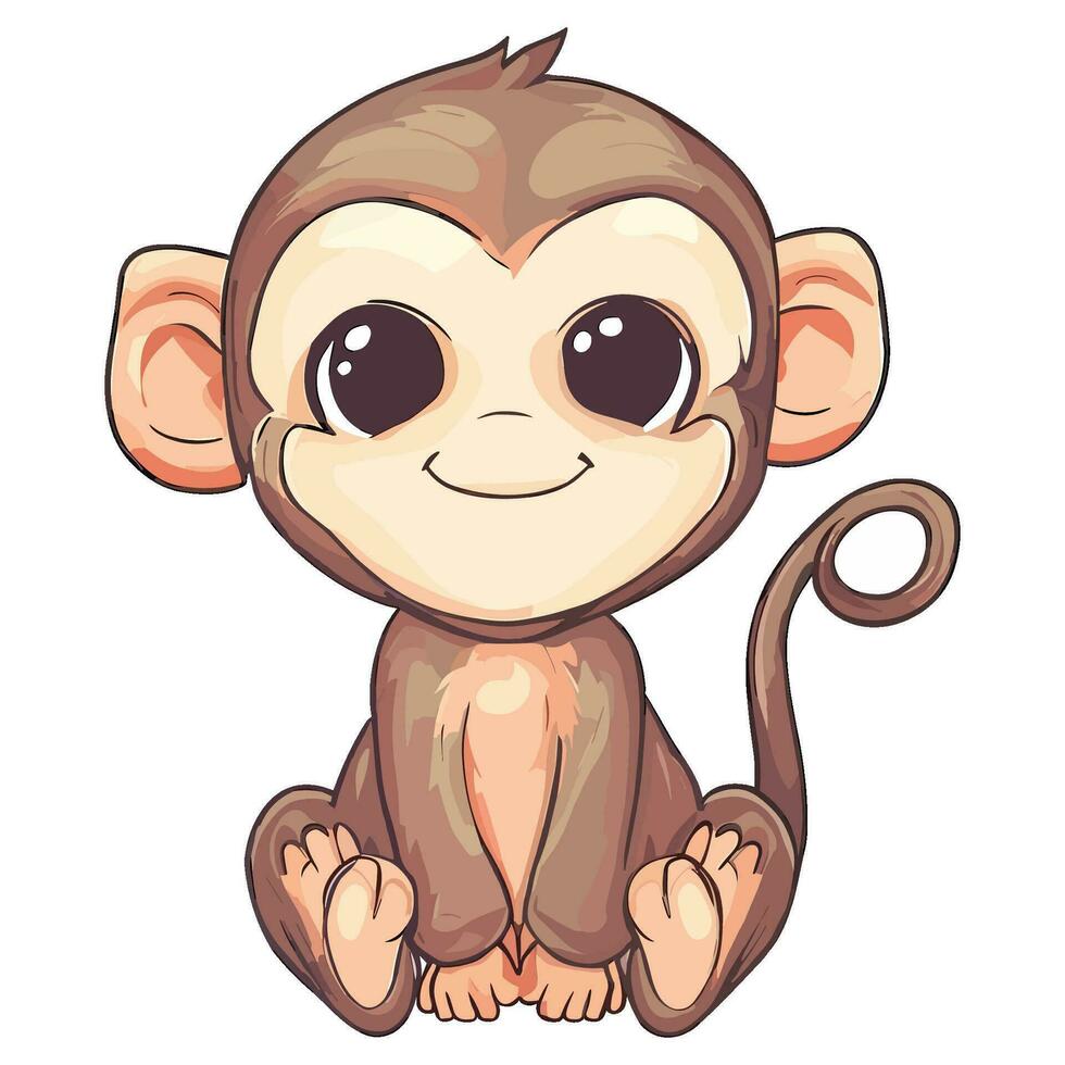 linda mono dibujos animados sentado en blanco antecedentes vector