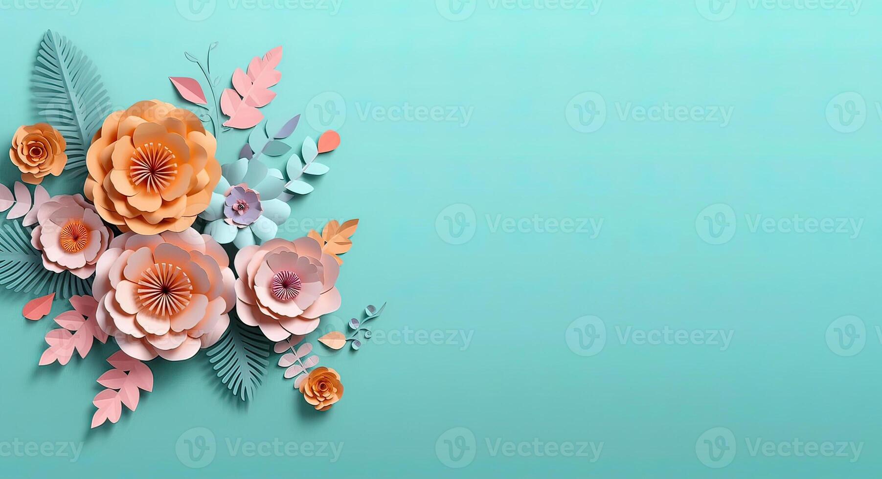 Flower paper cut colored mix texture with space for your text. illustration. photo