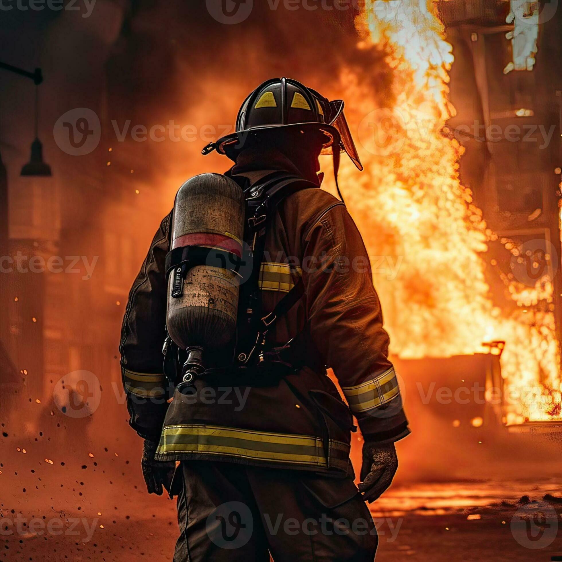 El Bombero Con El Fuego Y El Traje Para Protegen El Fuego Imagen de archivo  - Imagen de persona, hombre: 152792241