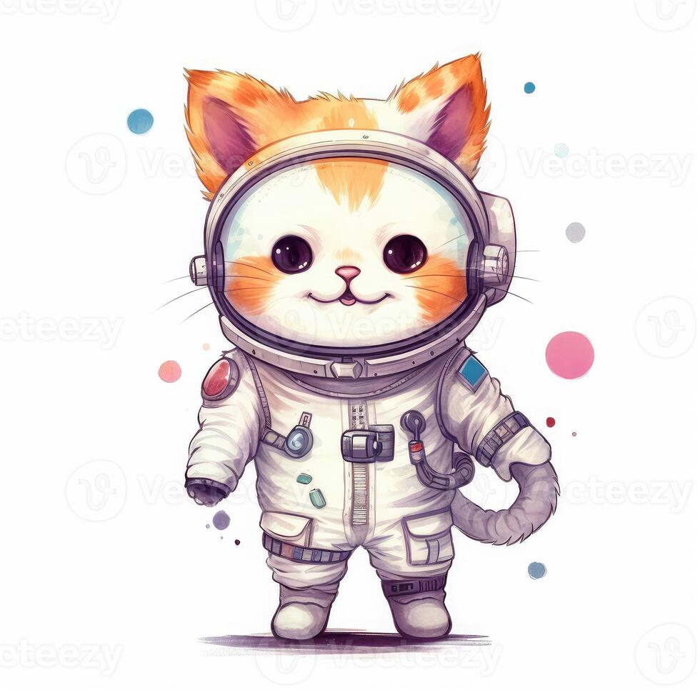 cute animal of anthropomorphic cat as warrior on isolate white background full body. illustration. photo