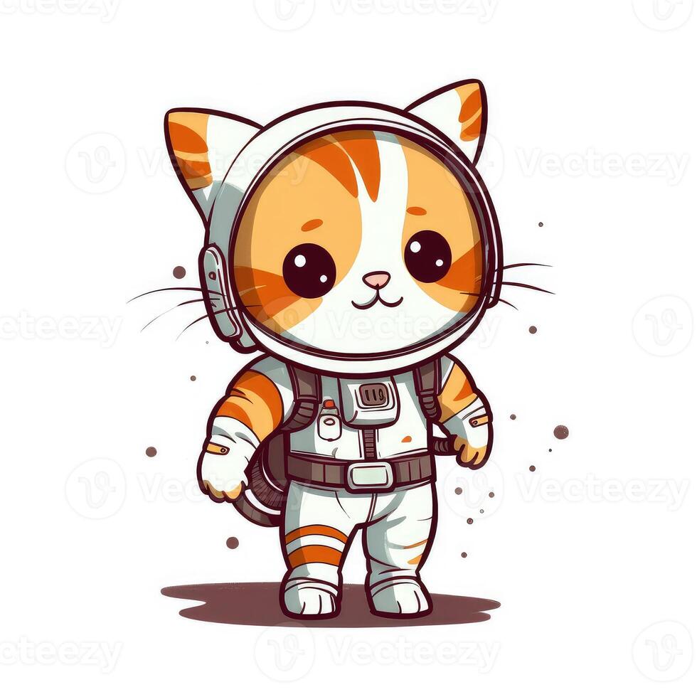 cute animal of anthropomorphic cat as warrior on isolate white background full body. illustration. photo