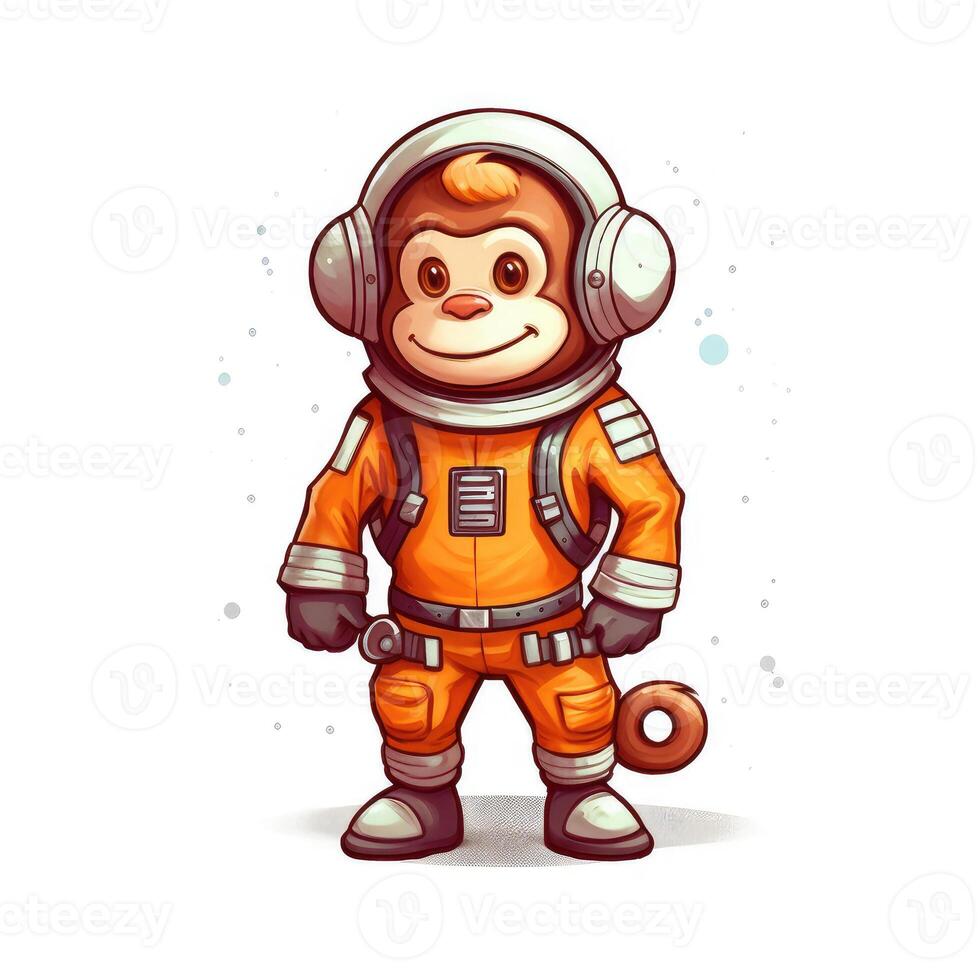 Cute animal of anthropomorphic monkey as warrior on isolate white background full body. illustration. photo