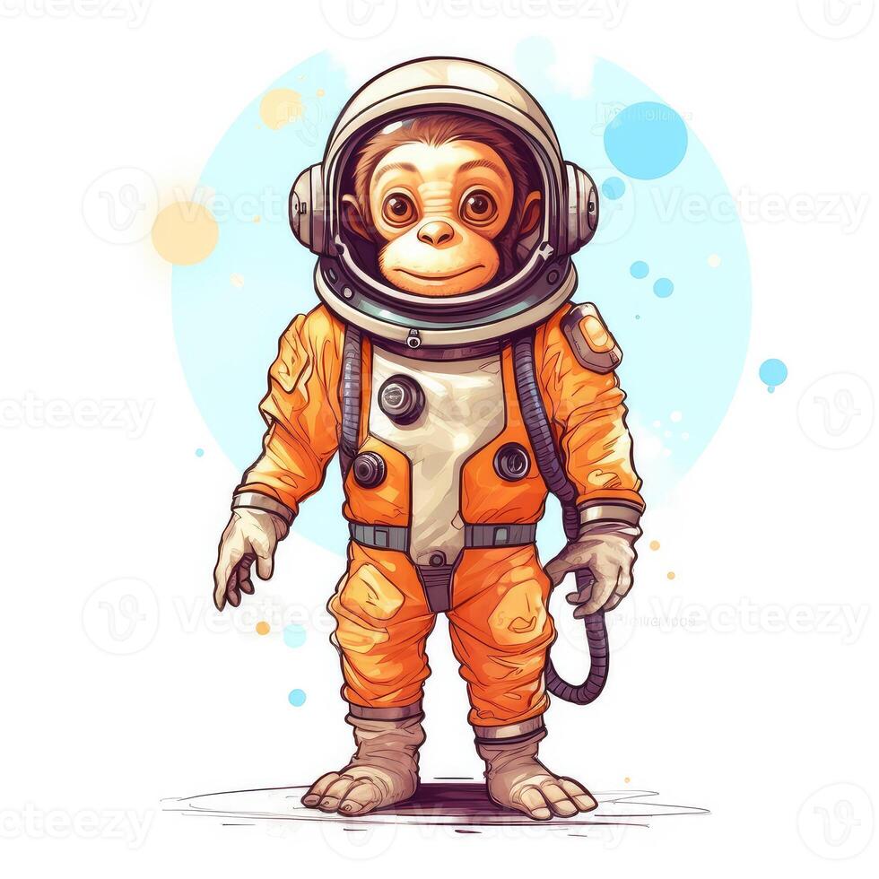 Cute animal of anthropomorphic monkey as warrior on isolate white background full body. illustration. photo