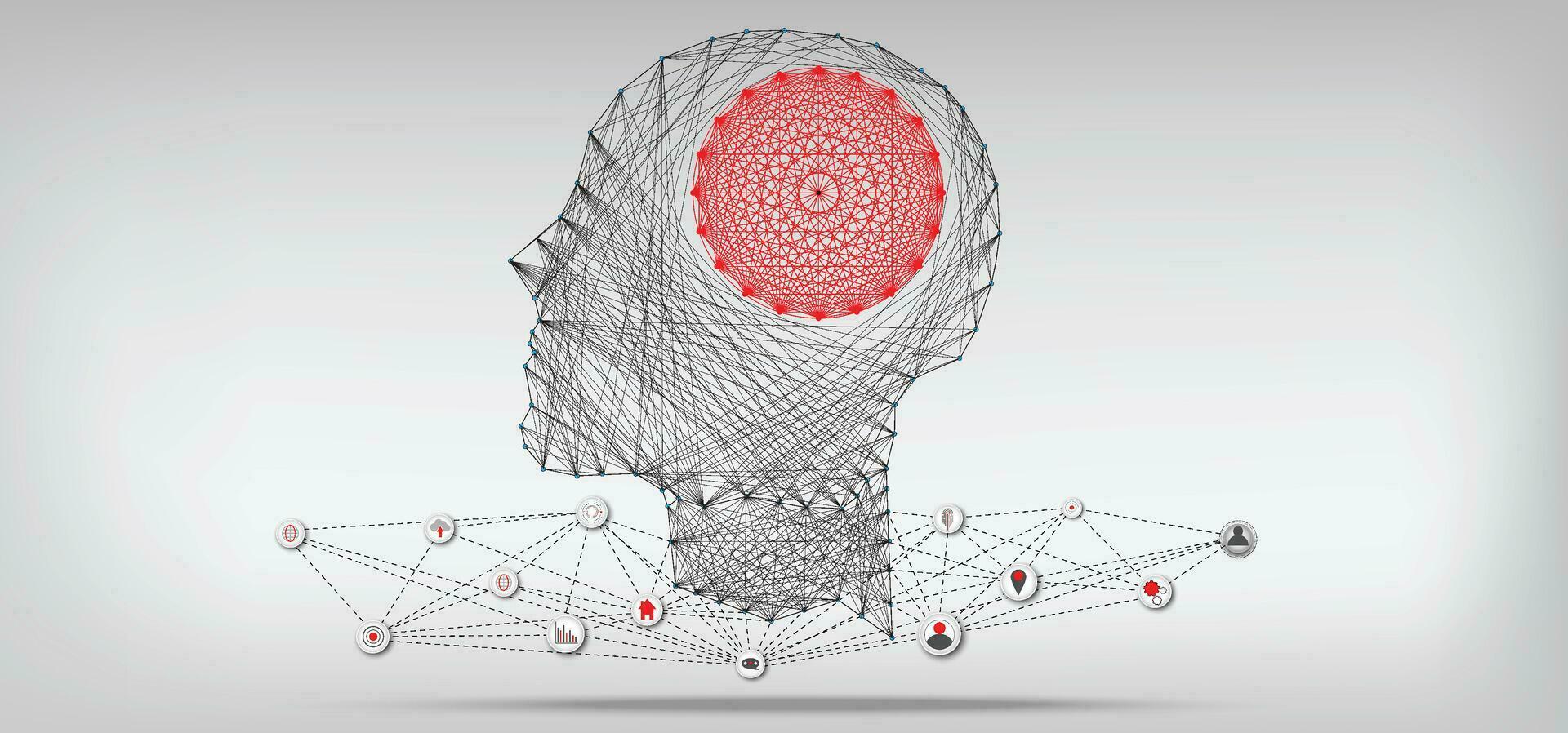 Abstract human head with a line brain network.circle and electricity with blue electronic cycle.Digital data,ai,ascience.Vector Technology background and Artificial intelligence concept. vector