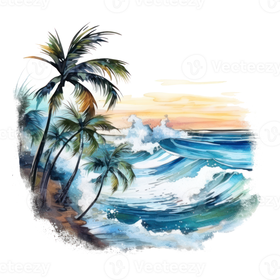 Watercolor tropical background. Illustration AI Generative png