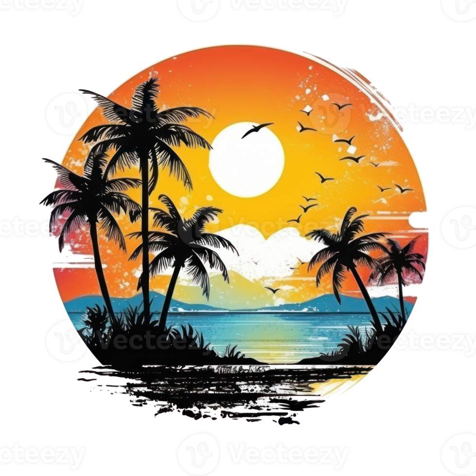 Summer tropical t-shirt design. Illustration png