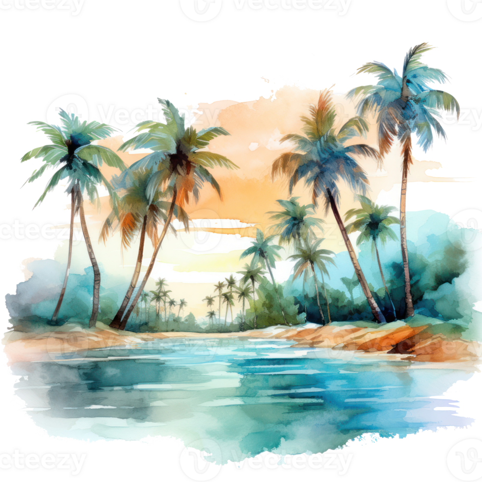 Watercolor tropical background. Illustration png