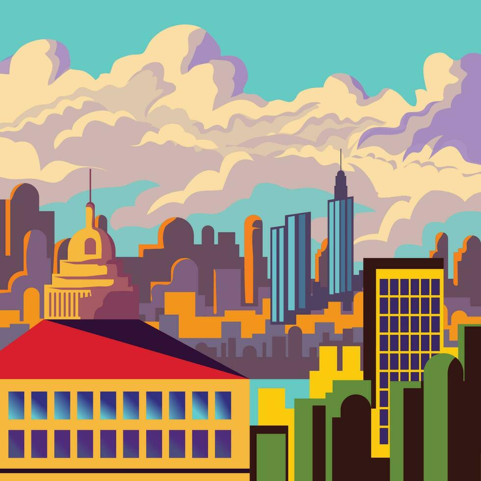 city view flat landscape vector illustration