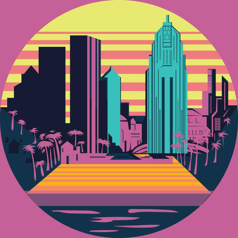 paisaje urbano plano vector ilustración psicodélico