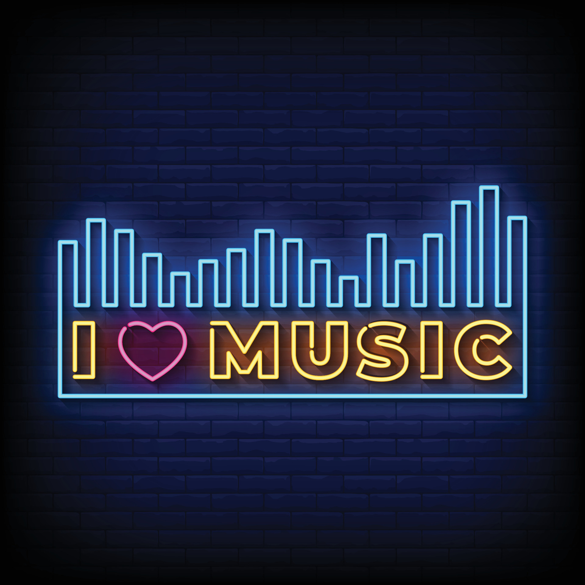 Neon Sign i love music with brick wall background vector 25850959 Vector  Art at Vecteezy