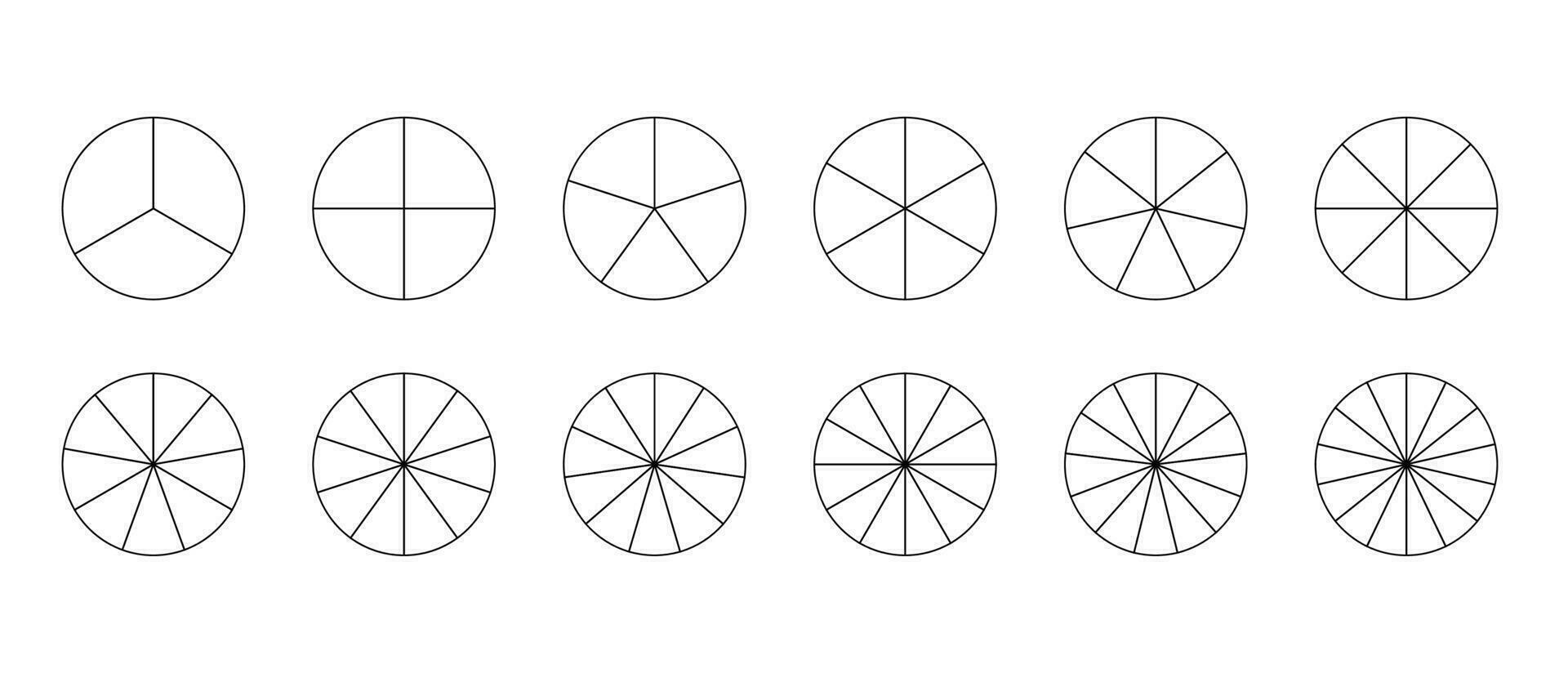 A set of circles with divisions in the style of line art for print and design. Vector illustration.