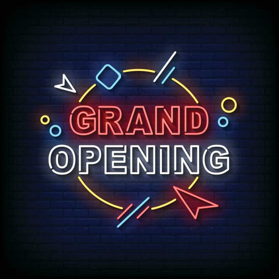 Neon Sign grand opening with brick wall background vector