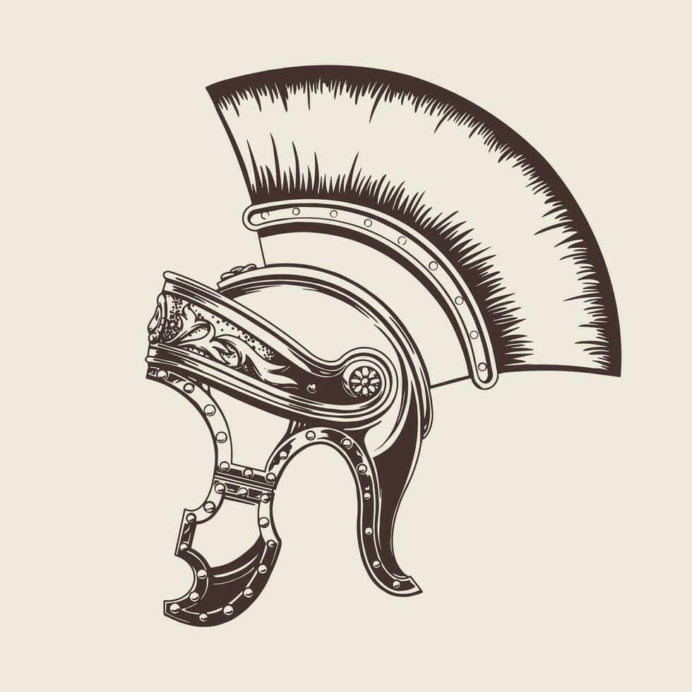 mano dibujado estilo gladiador casco en un beige antecedentes para impresión y diseño. vector ilustración.