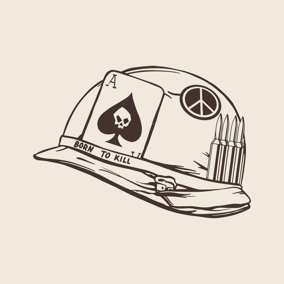 Hand drow style american soldier helmet for print and design. Vector illustration.